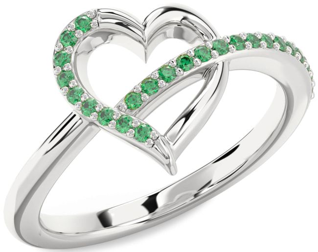 Emerald Silver Heart Ring