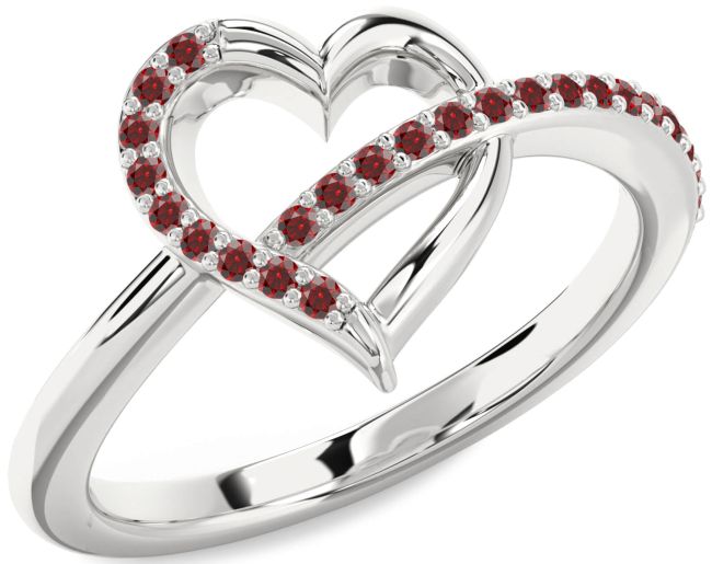 Garnet Platinum Heart Ring