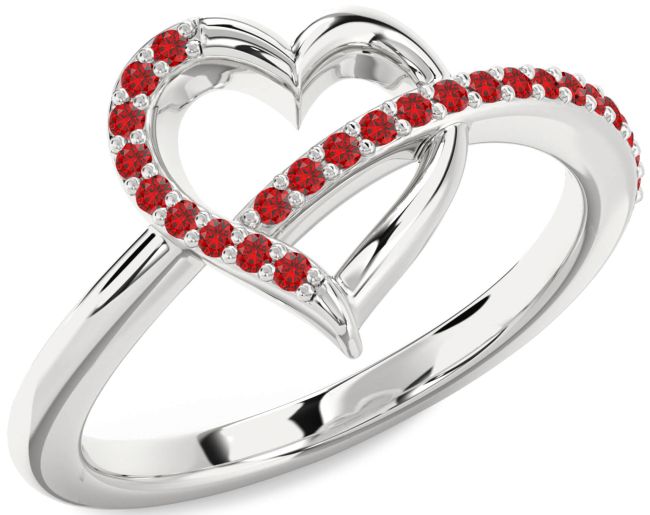 Ruby Silver Heart Ring
