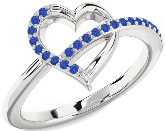 Blue Sapphire Silver Heart Ring