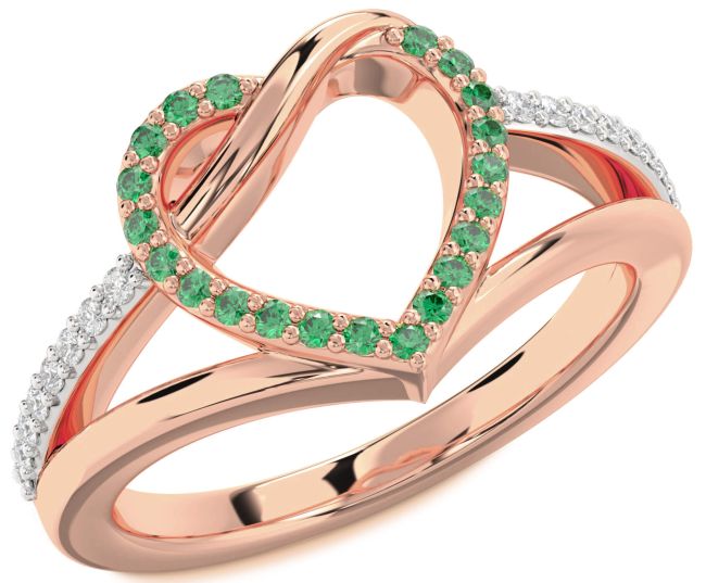 Diamond Emerald Rose Gold Heart Ring