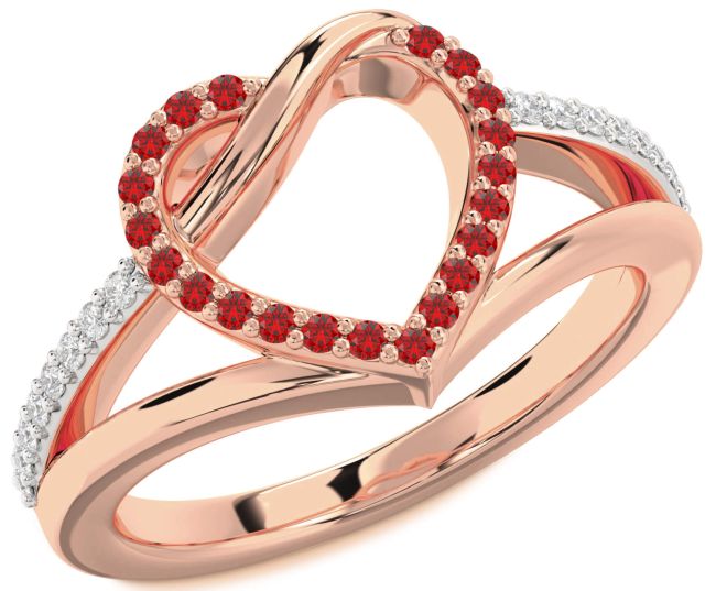 Diamond Ruby Rose Gold Heart Ring