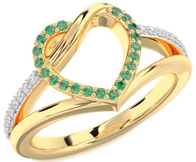 Diamond Emerald Gold Heart Ring