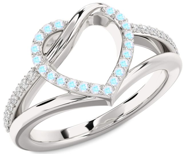 Diamond Moonstone Platinum Heart Ring