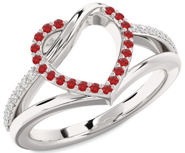 Diamond Ruby Silver Heart Ring