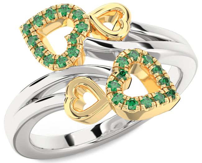 Emerald Gold Silver Heart Ring