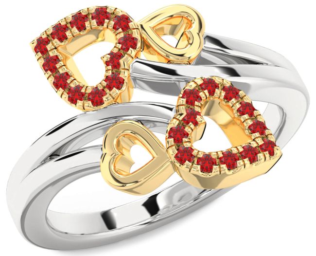 Ruby Gold Silver Heart Ring
