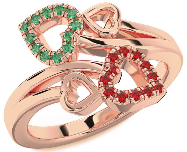 Emerald & Ruby Rose Gold Heart Promise Ring