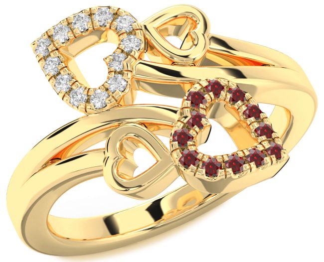 Diamond & Garnet Gold Heart Promise Ring