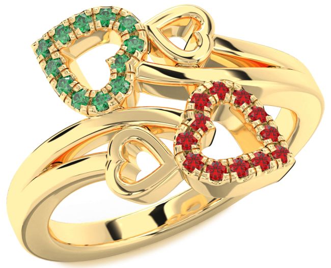 Emerald & Ruby Gold Heart Promise Ring
