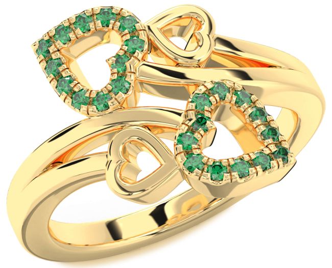 Emerald Gold Silver Heart Ring
