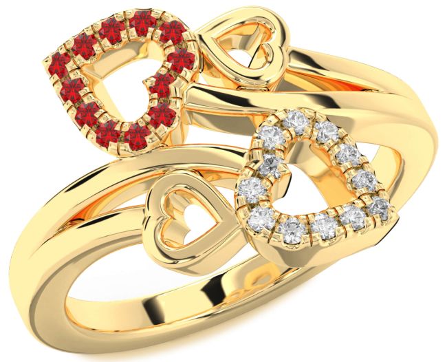 Diamond & Ruby Gold Heart Promise Ring