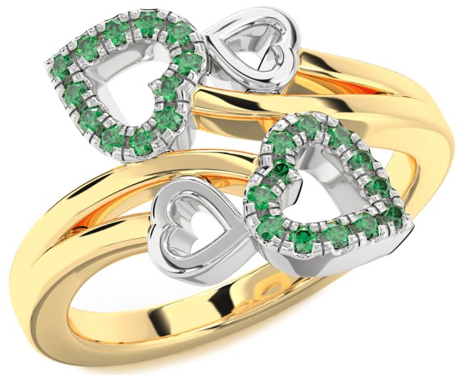 Emerald Gold Silver Heart Ring