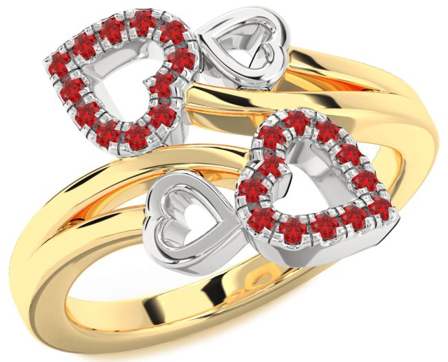 Ruby Gold Silver Heart Ring