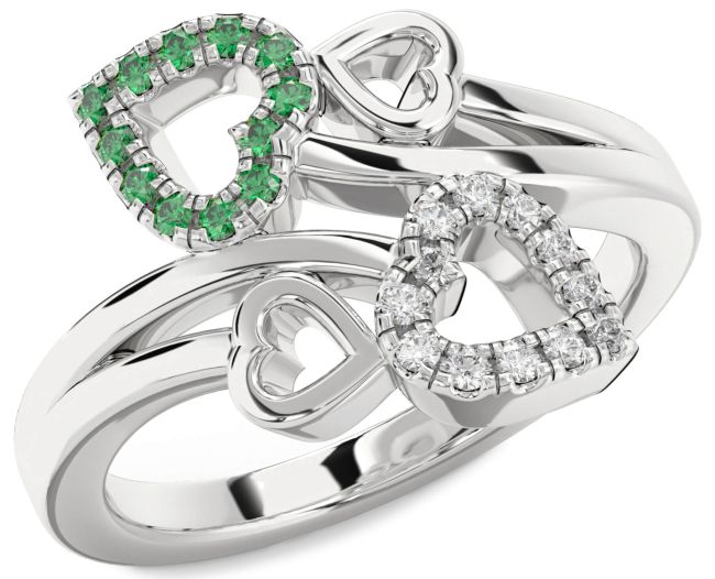 Diamond & Emerald Platinum Heart Promise Ring