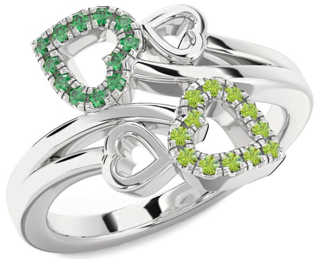 Emerald & Peridot Silver Heart Promise Ring