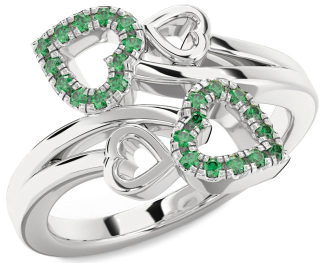 Emerald Silver Heart Ring