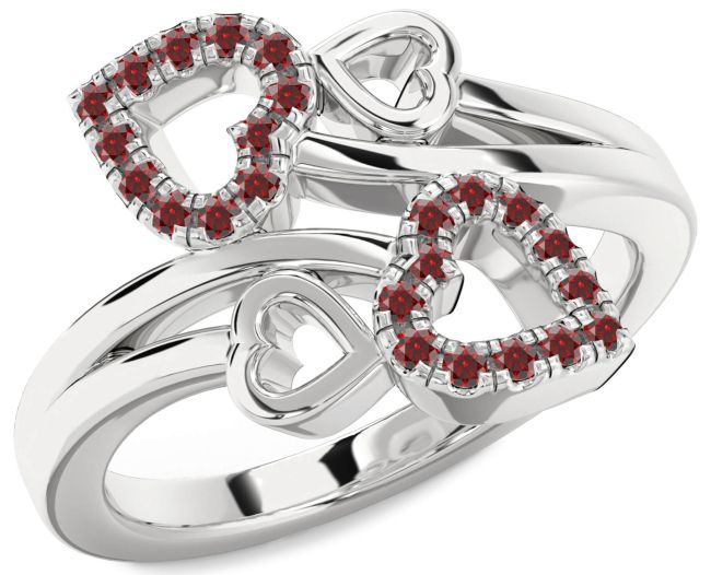 Garnet Platinum Heart Ring