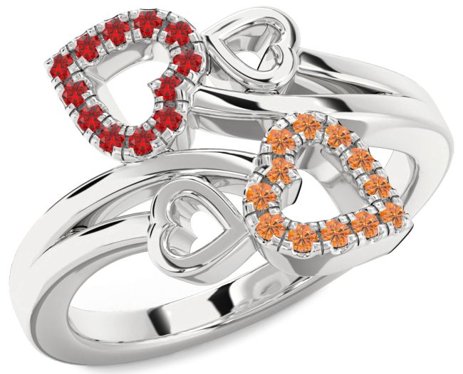 Ruby & Citrine Silver Heart Promise Ring