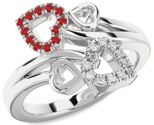 Diamond & Ruby Silver Heart Promise Ring