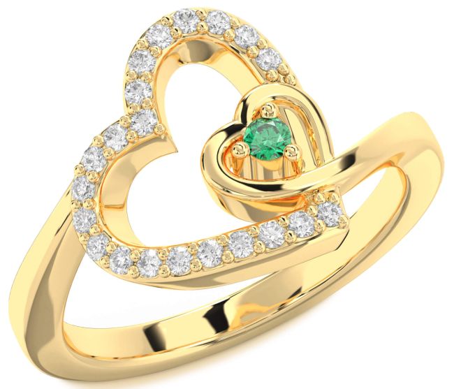 Diamond Emerald Gold Heart Promise Ring