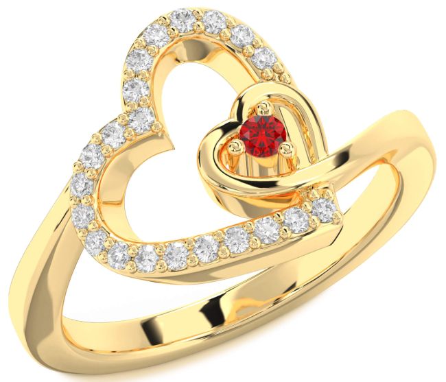 Diamond Ruby Gold Heart Promise Ring