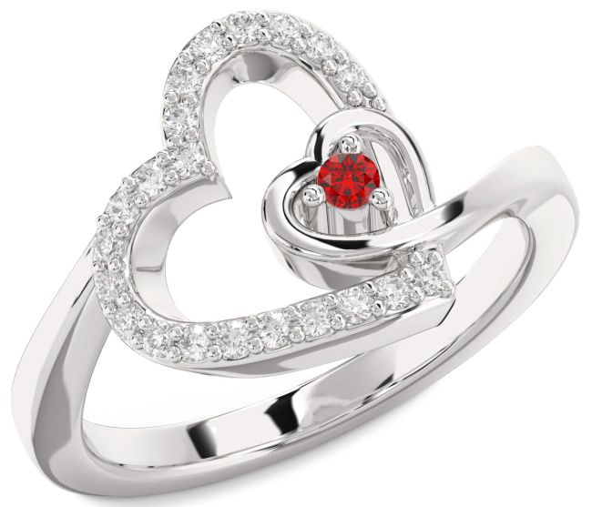 Diamond Ruby Silver Heart Promise Ring