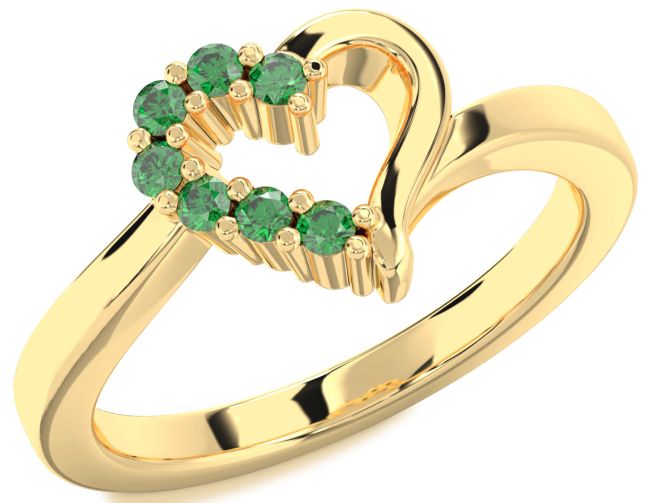 Emerald Gold Silver Heart Ring