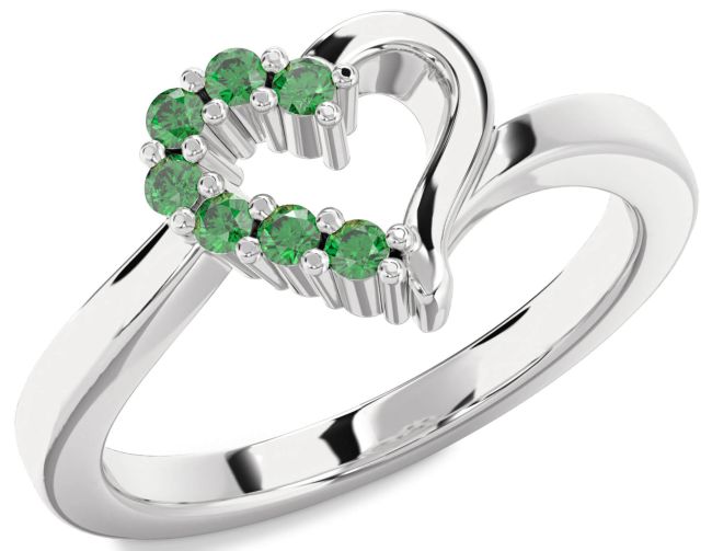 Emerald Silver Heart Ring