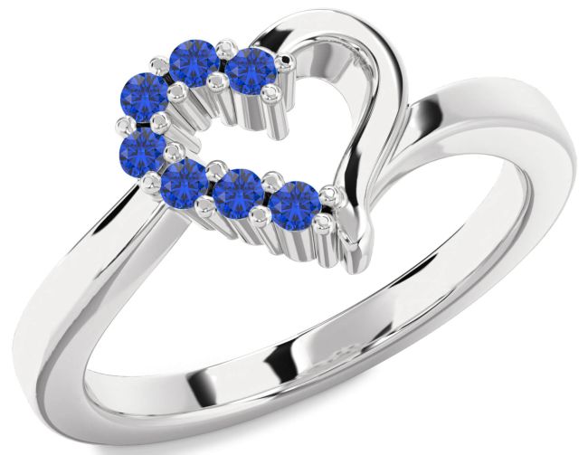 Blue Sapphire Silver Heart Ring