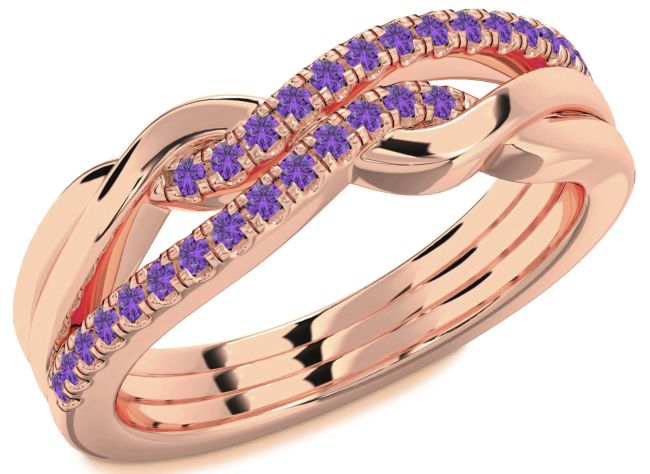 Amethyst Rose Gold Silver Infinity Round Ring