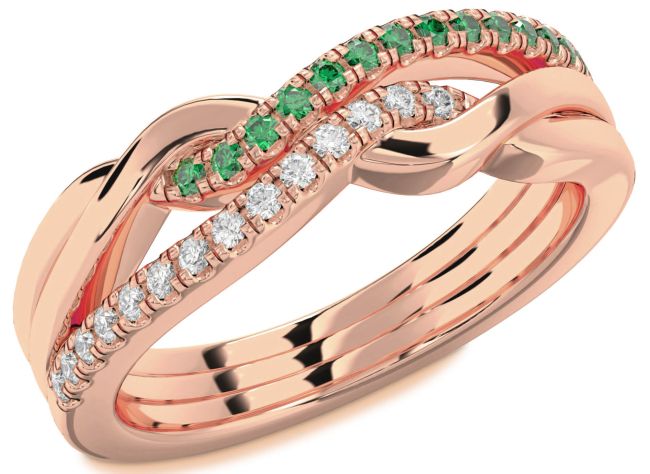 Emerald & Diamond Rose Gold Infinity Round Promise Ring