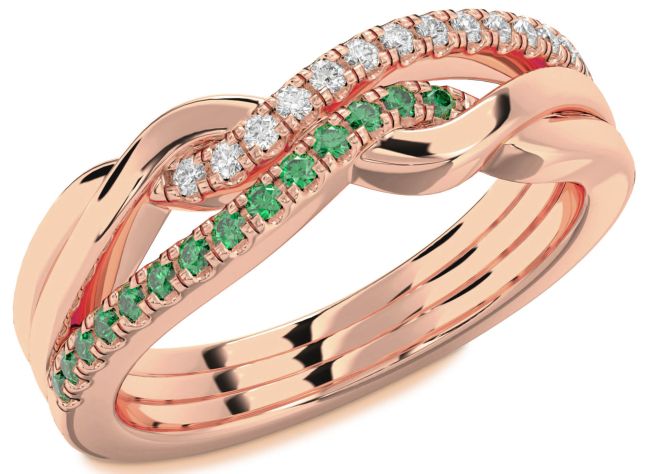 Diamond & Emerald Rose Gold Infinity Round Promise Ring