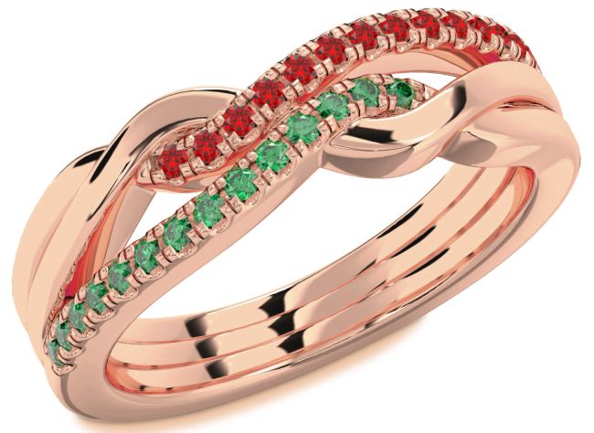 Emerald & Ruby Rose Gold Silver Infinity Round Promise Ring