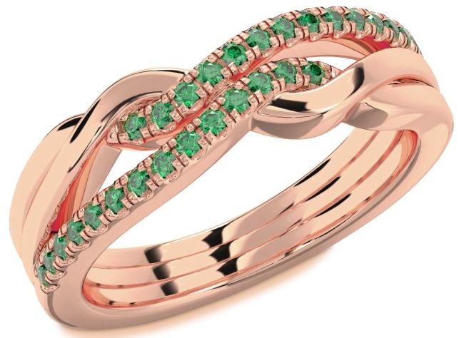 Emerald Rose Gold Silver Infinity Round Ring