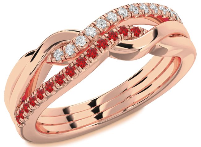 Diamond & Ruby Rose Gold Infinity Round Promise Ring