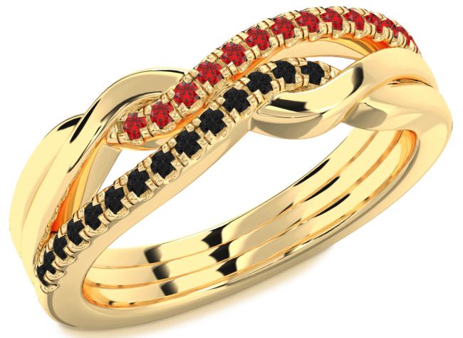 Black Diamond & Ruby Gold Infinity Round Promise Ring