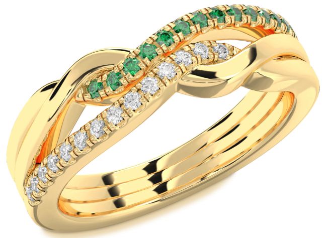 Emerald & Diamond Gold Infinity Round Promise Ring