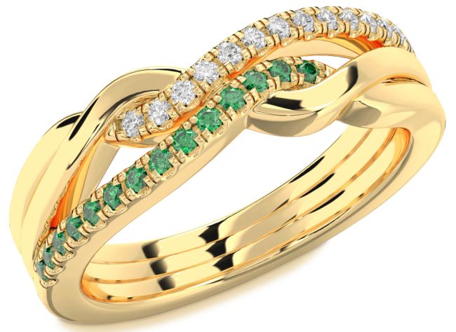 Diamond & Emerald Gold Infinity Round Promise Ring