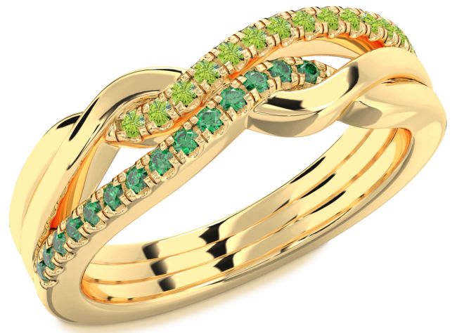Emerald & Peridot Gold Silver Infinity Round Promise Ring
