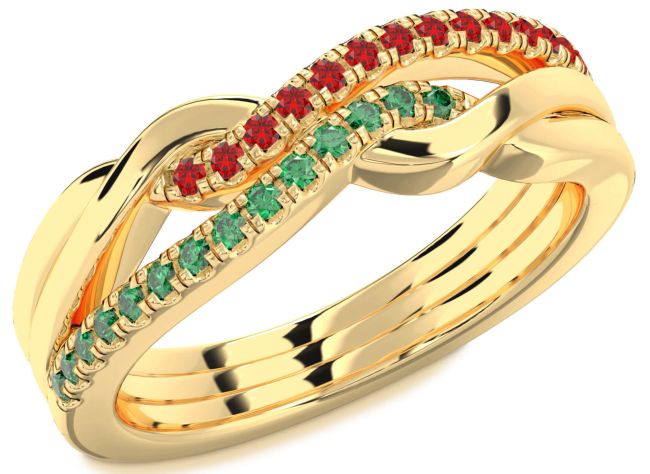 Emerald & Ruby Gold Infinity Round Promise Ring