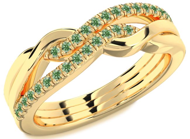 Green Diamond Gold Silver Infinity Round Ring