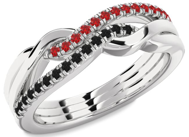 Black Diamond & Ruby Silver Infinity Round Promise Ring
