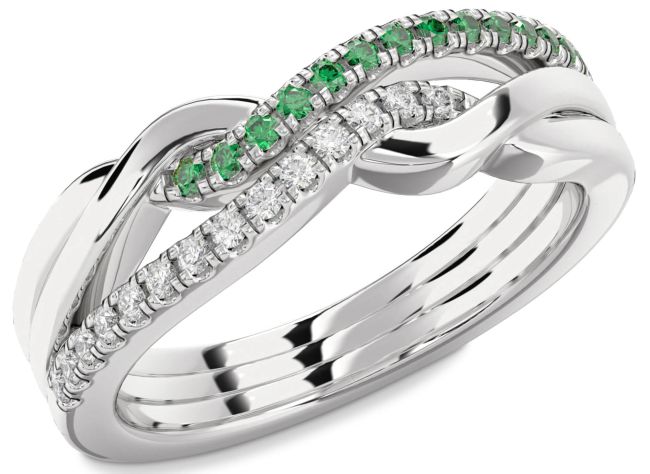 Emerald & Diamond Platinum Infinity Round Promise Ring