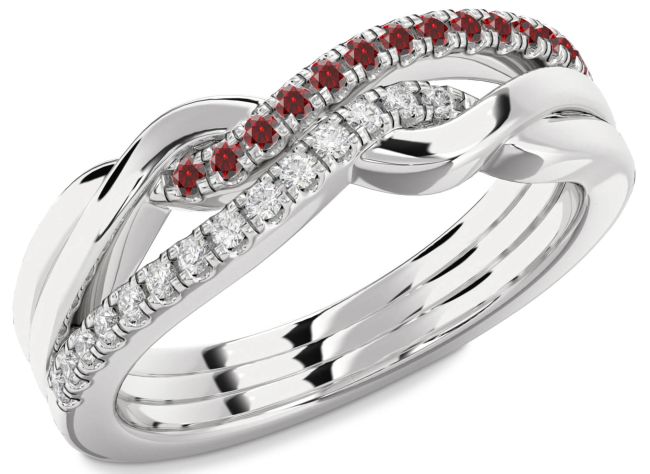 Diamond & Garnet Silver Infinity Round Promise Ring