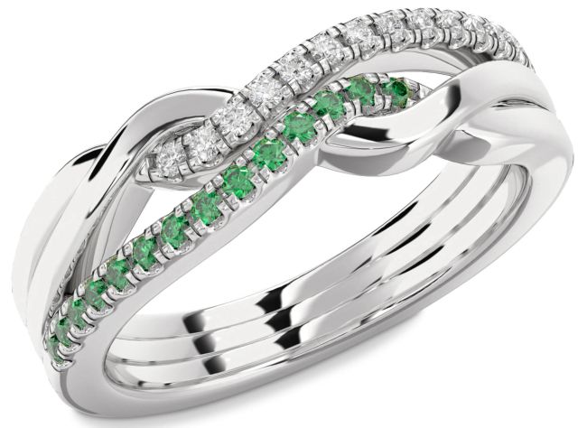 Diamond & Emerald White Gold Infinity Round Promise Ring