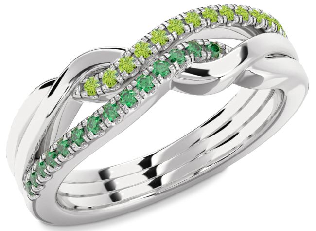 Emerald & Peridot Silver Infinity Round Promise Ring