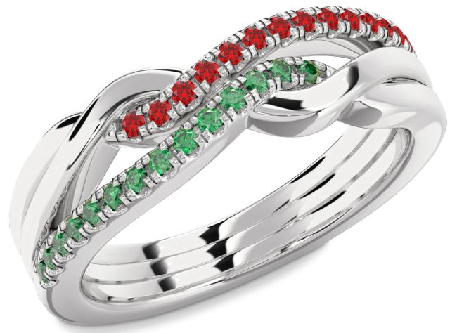 Emerald & Ruby Platinum Infinity Round Promise Ring