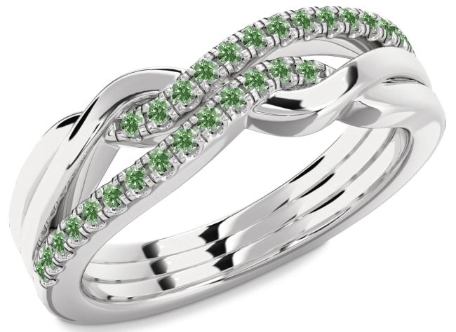 Green Diamond Platinum Infinity Round Ring