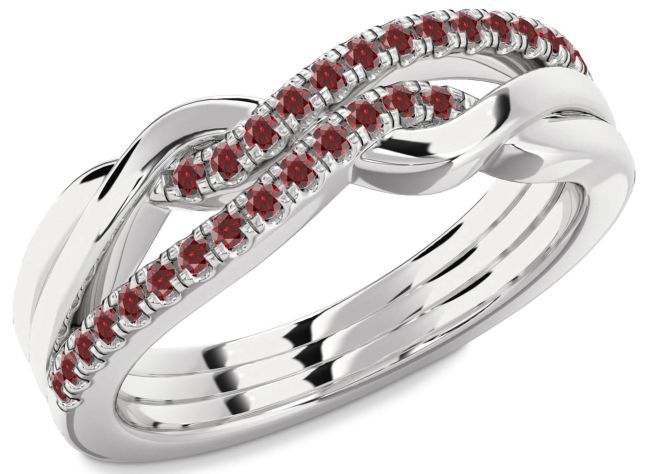Garnet Platinum Infinity Round Ring